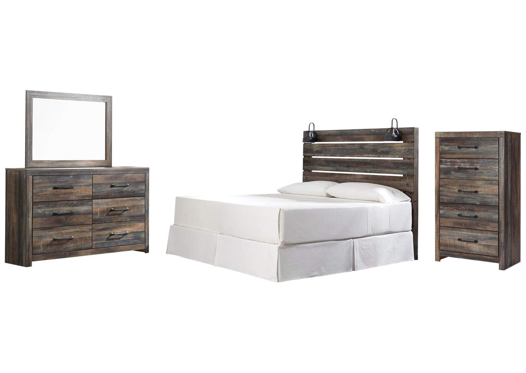 Drystan King Panel Headboard Bed with Mirrored Dresser and Chest