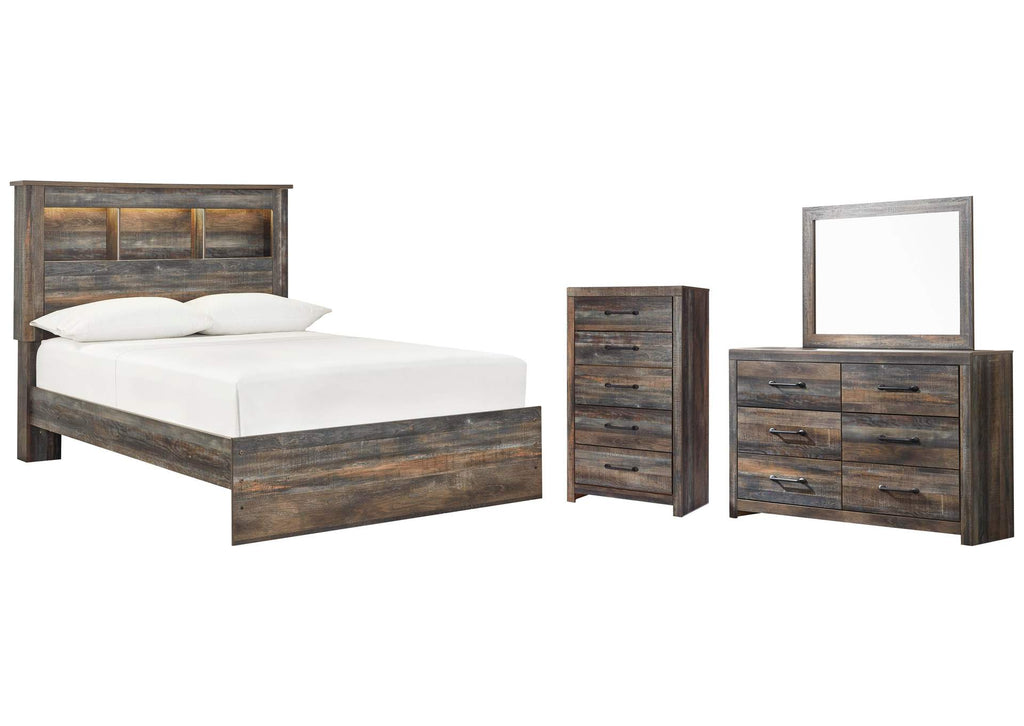 Drystan Full Bookcase Bed with Mirrored Dresser and Chest