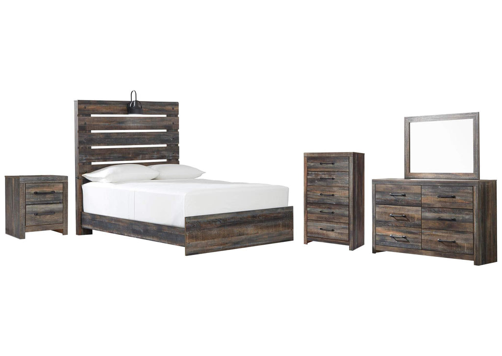 Drystan Full Panel Bed with Mirrored Dresser, Chest and Nightstand