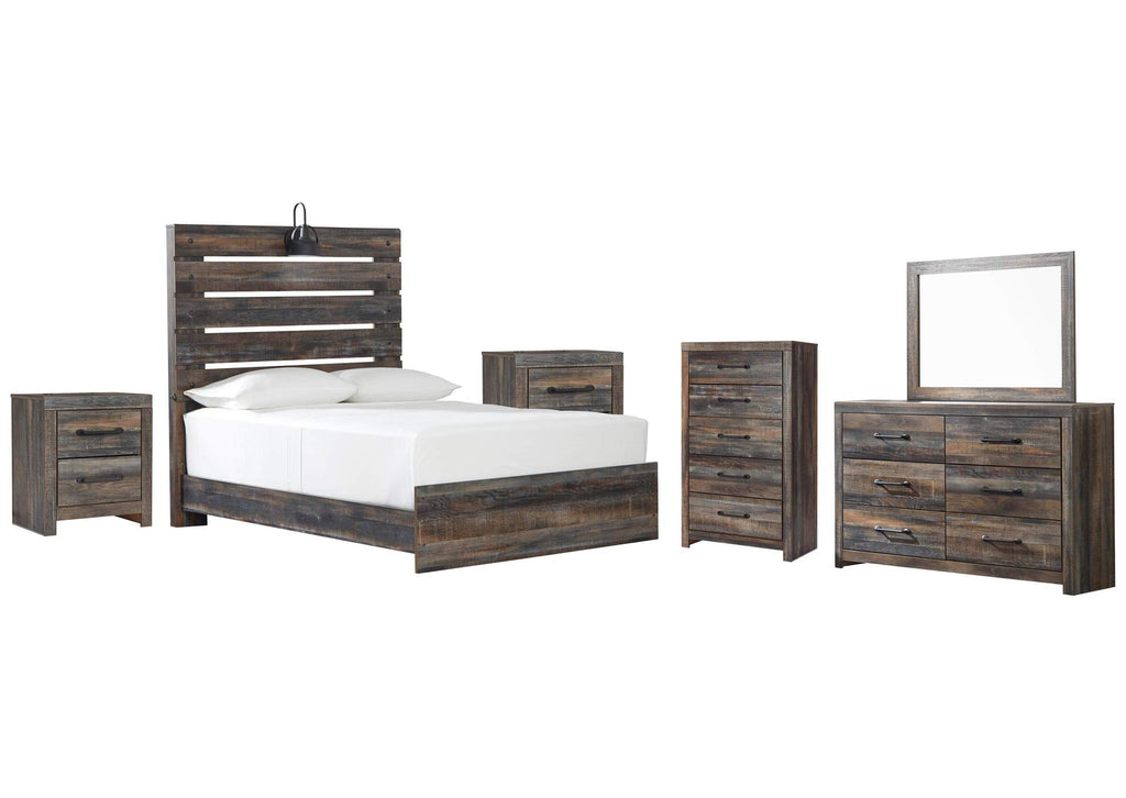 Drystan Full Panel Bed with Mirrored Dresser, Chest and 2 Nightstands