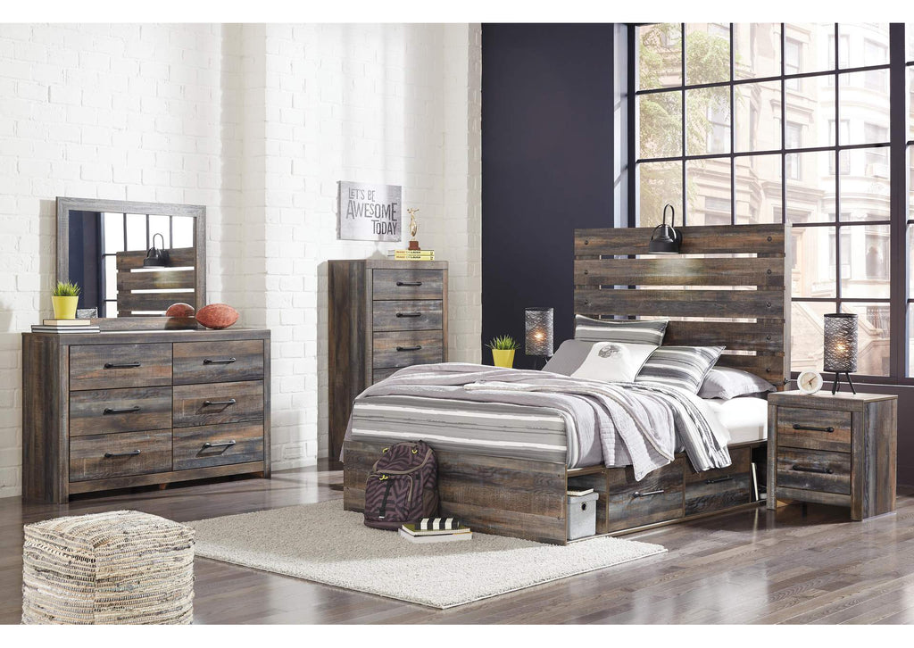 Drystan Full Panel Bed with 2 Storage Drawers with Dresser