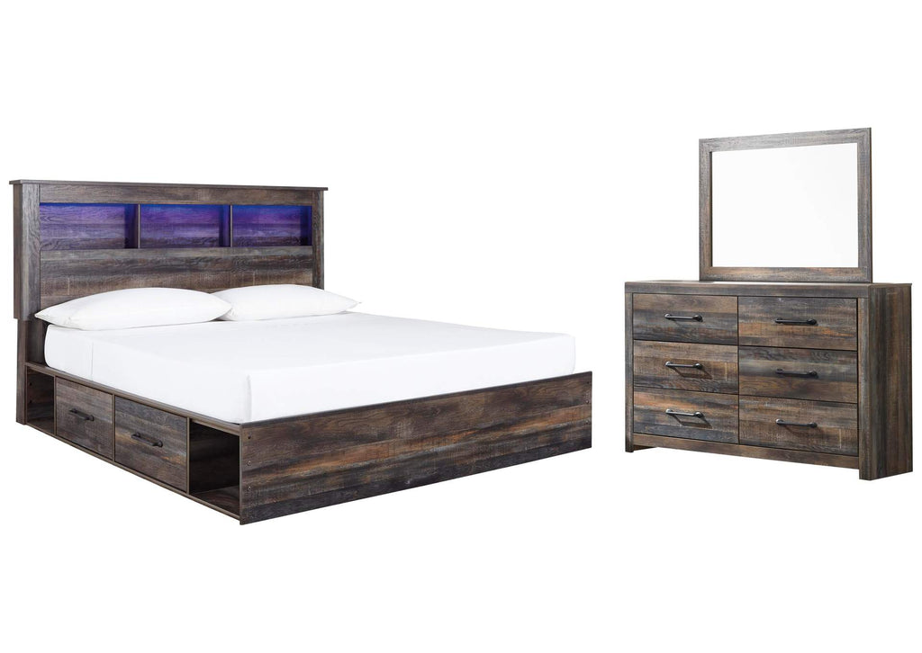 Drystan King Bookcase Bed with 2 Storage Drawers with Mirrored Dresser