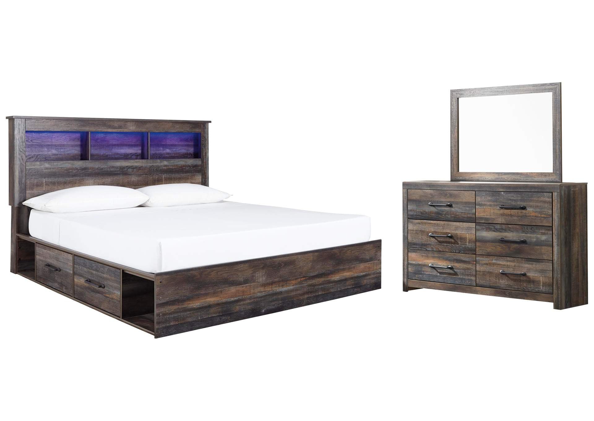 Drystan King Bookcase Bed with 2 Storage Drawers with Mirrored Dresser