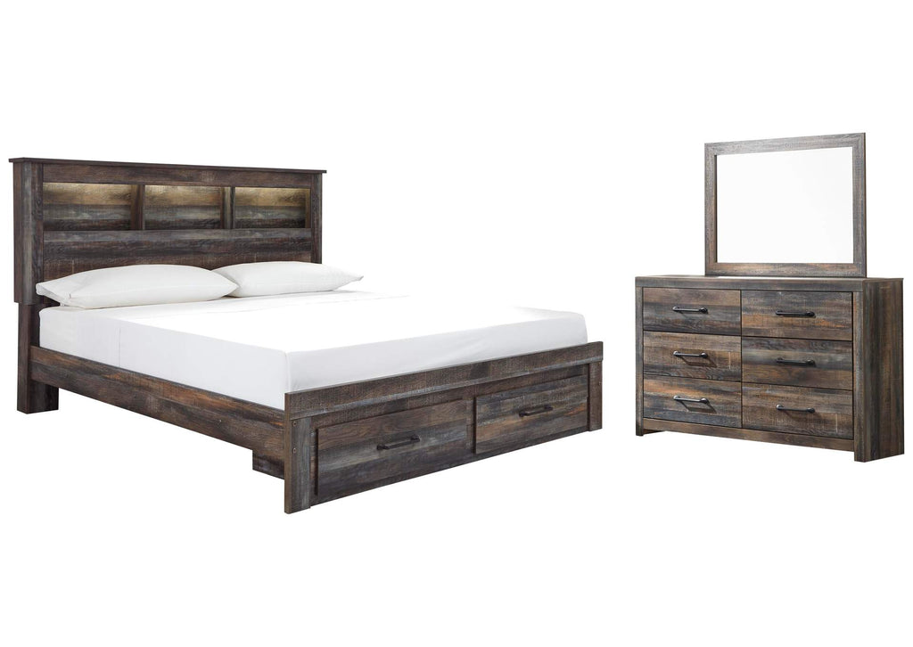 Drystan King Bookcase Bed with 2 Storage Drawers with Mirrored Dresser