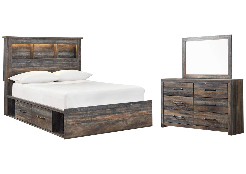 Drystan Full Bookcase Bed with 2 Storage Drawers with Mirrored Dresser