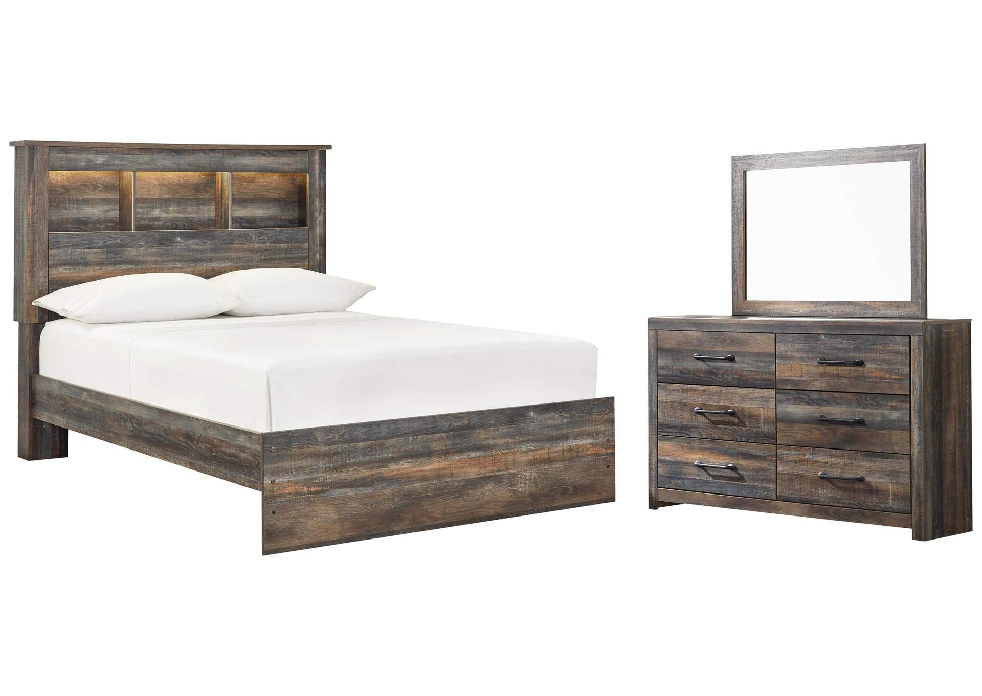 Drystan Full Bookcase Bed with Mirrored Dresser
