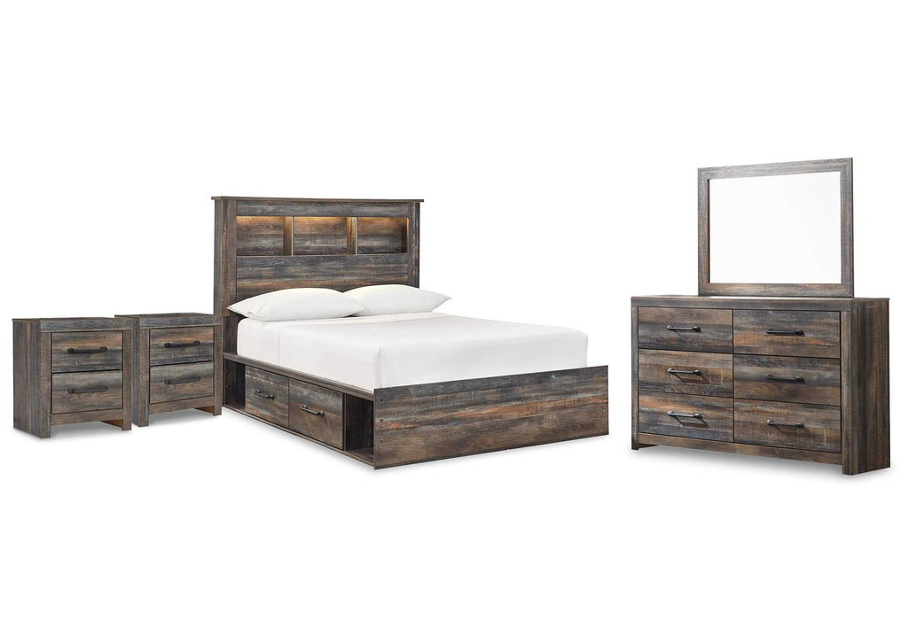 Drystan Full Bookcase Bed with 2 Storage Drawers with Mirrored Dresser and 2 Nightstands
