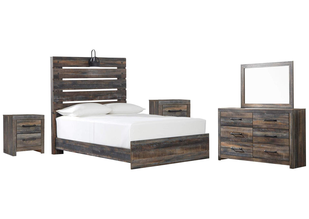 Drystan Full Panel Bed with Mirrored Dresser and 2 Nightstands
