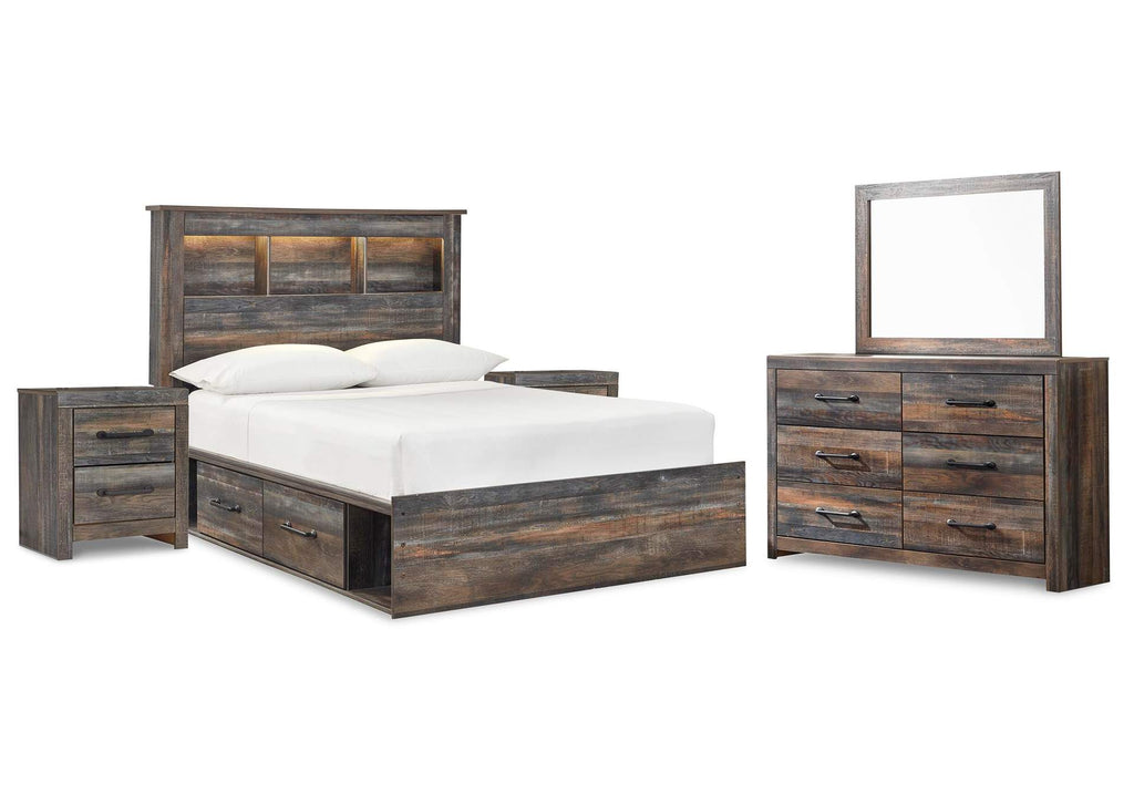 Drystan Full Bookcase Bed with 4 Storage Drawers with Mirrored Dresser and 2 Nightstands