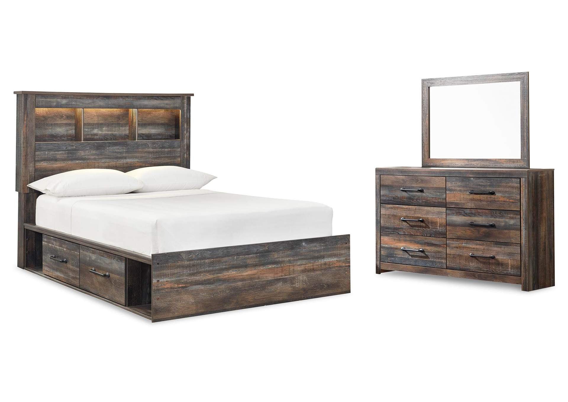 Drystan Full Bookcase Bed with 4 Storage Drawers with Mirrored Dresser
