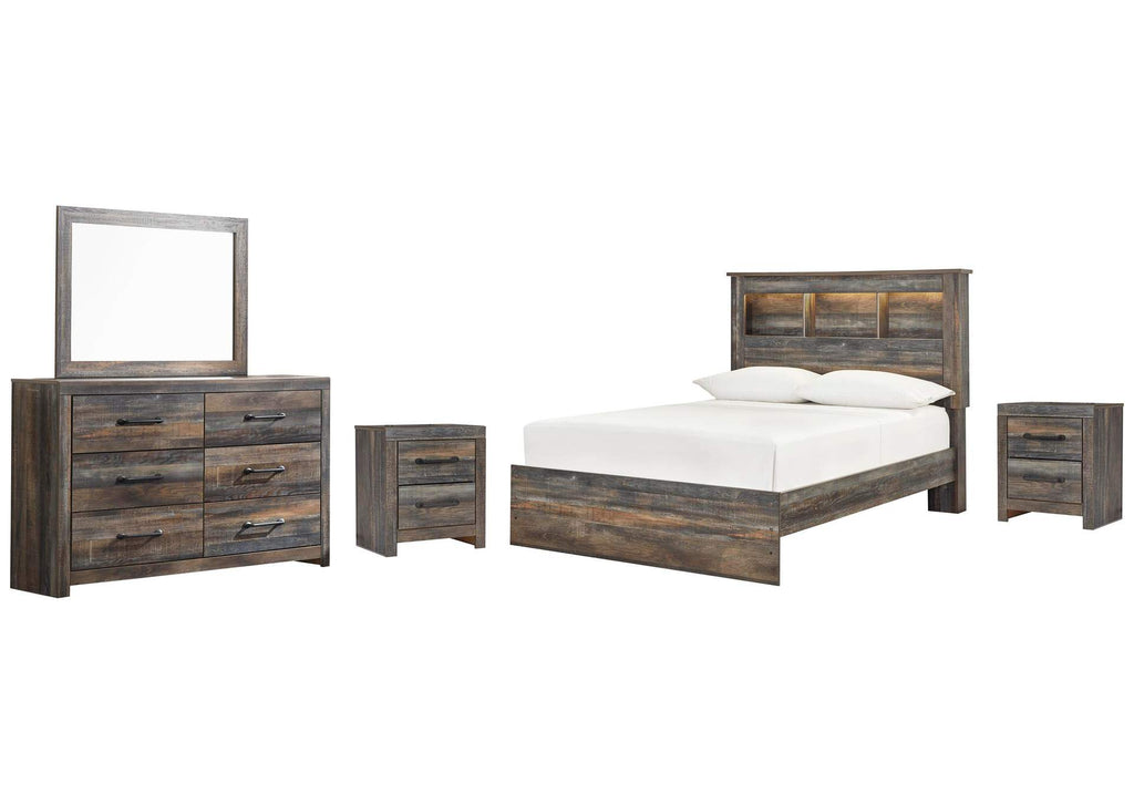 Drystan Full Bookcase Bed with Mirrored Dresser and 2 Nightstands