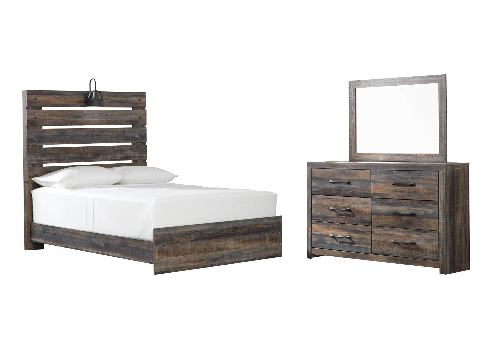 Drystan Full Panel Bed with Mirrored Dresser
