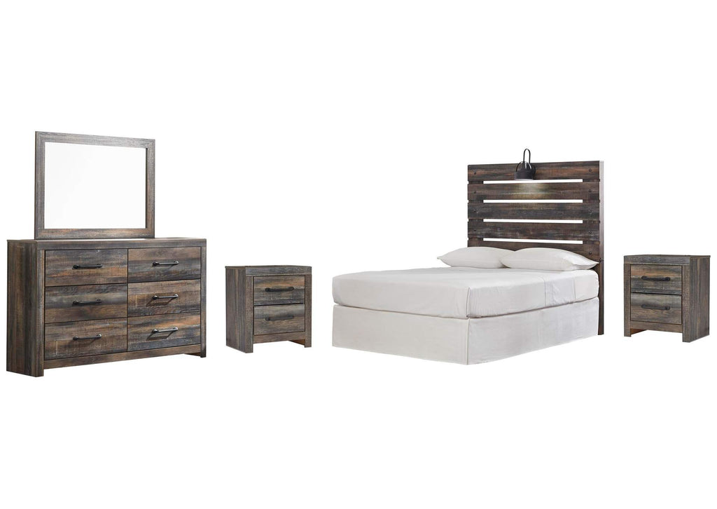 Drystan Full Panel Headboard, Dresser, Mirror and 2 Nightstands