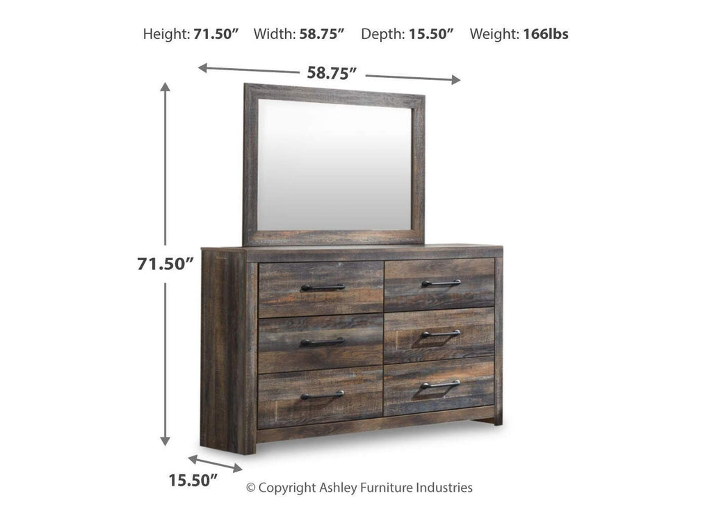 Drystan Full Bookcase Bed with 4 Storage Drawers with Mirrored Dresser, Chest and Nightstand dimensions