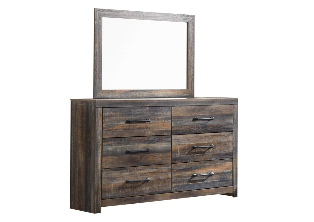 Drystan King Panel Headboard Bed with Mirrored Dresser, Chest and 2 Nightstands