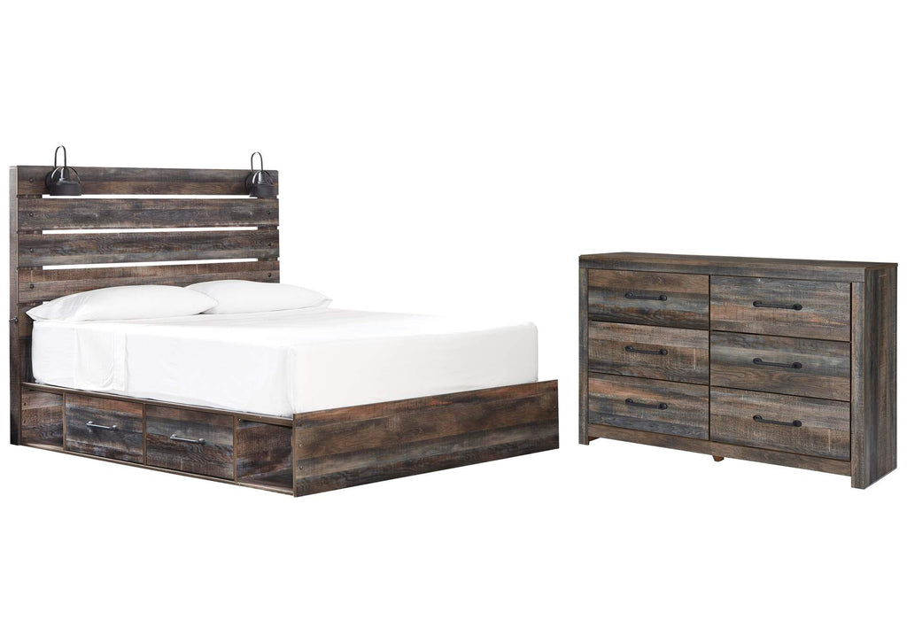 Drystan King Panel Bed with 4 Storage Drawers with Dresser