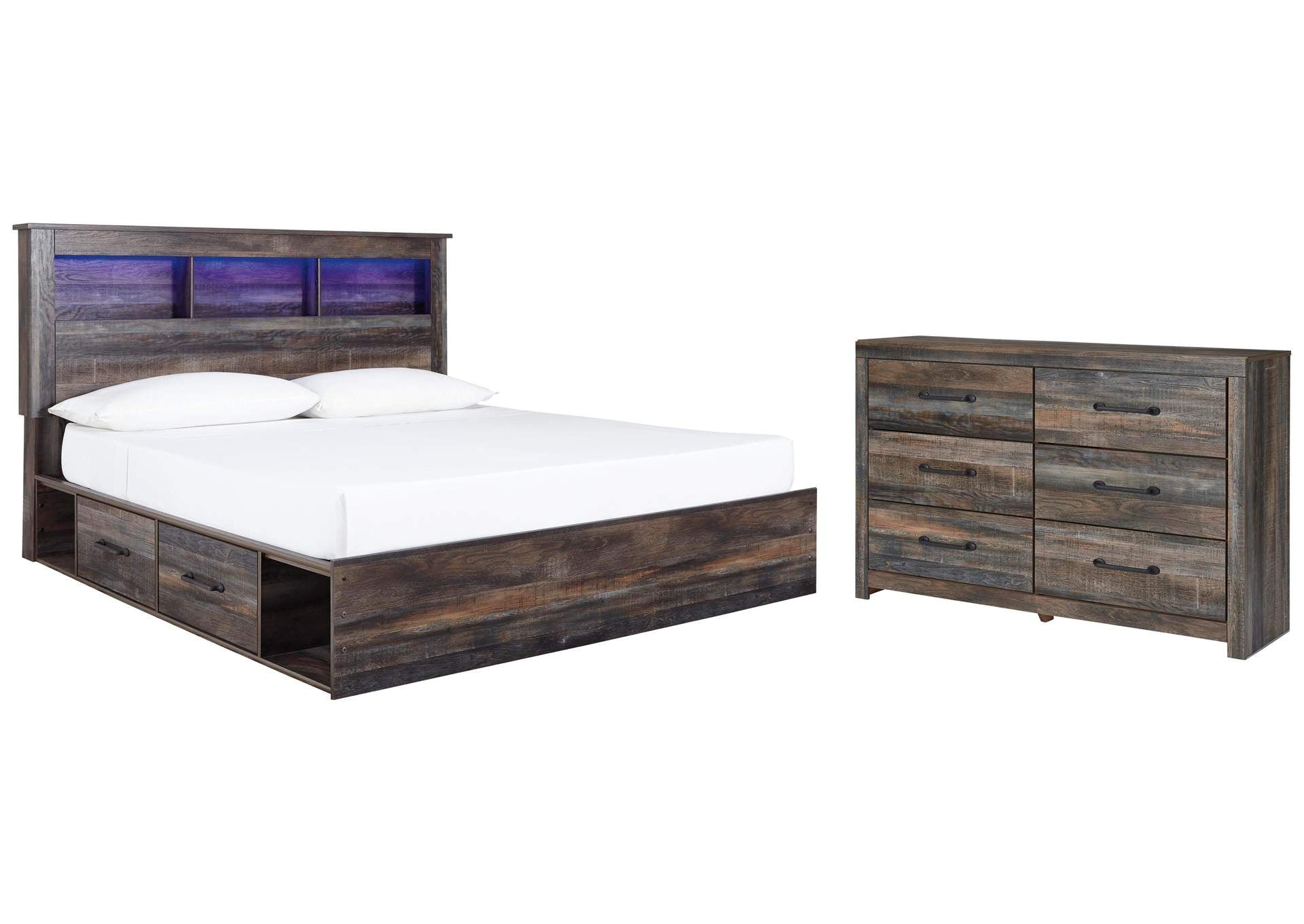 Drystan King Bookcase Bed with 2 Storage Drawers with Dresser