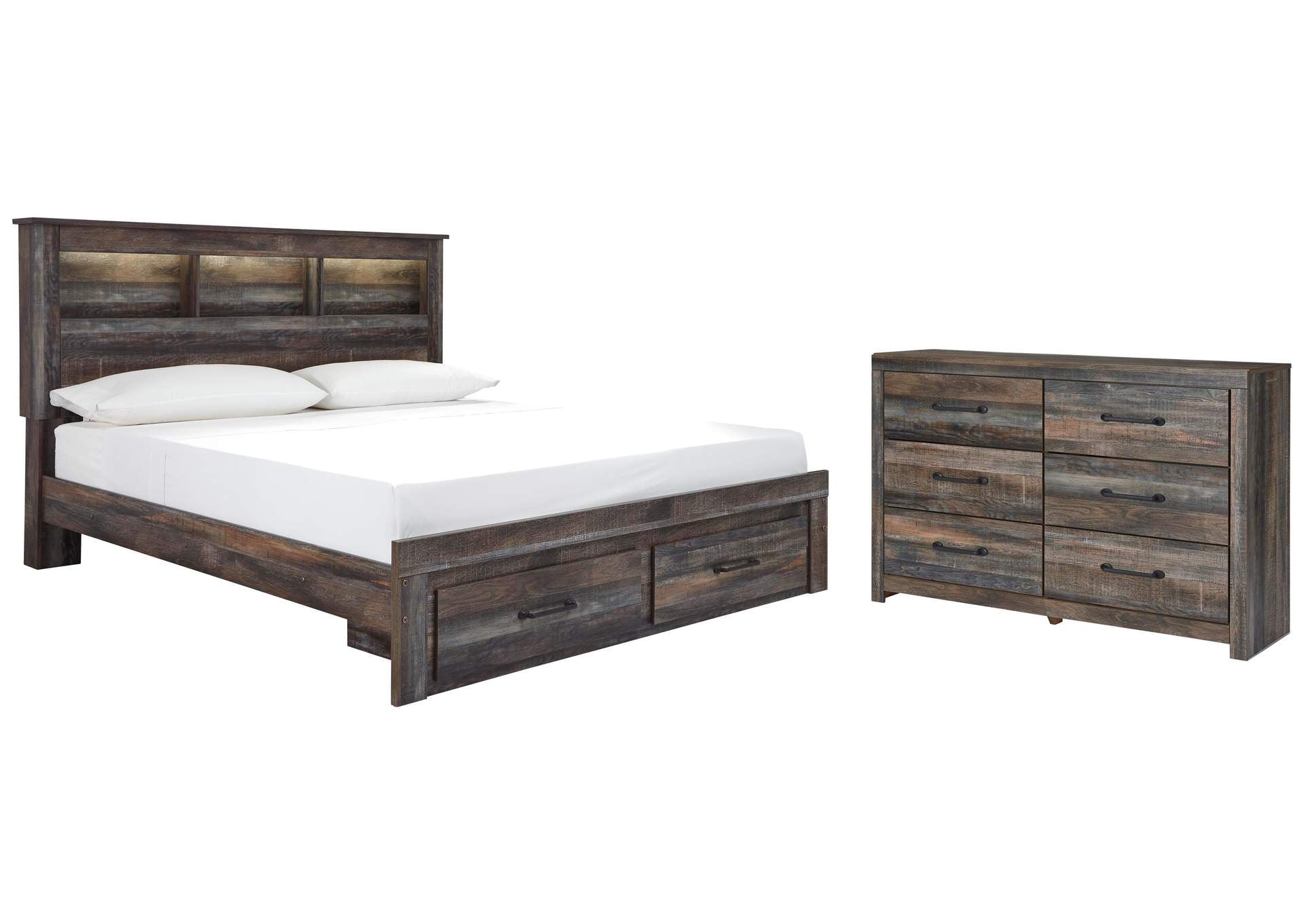 Drystan King Bookcase Bed with 2 Storage Drawers with Dresser