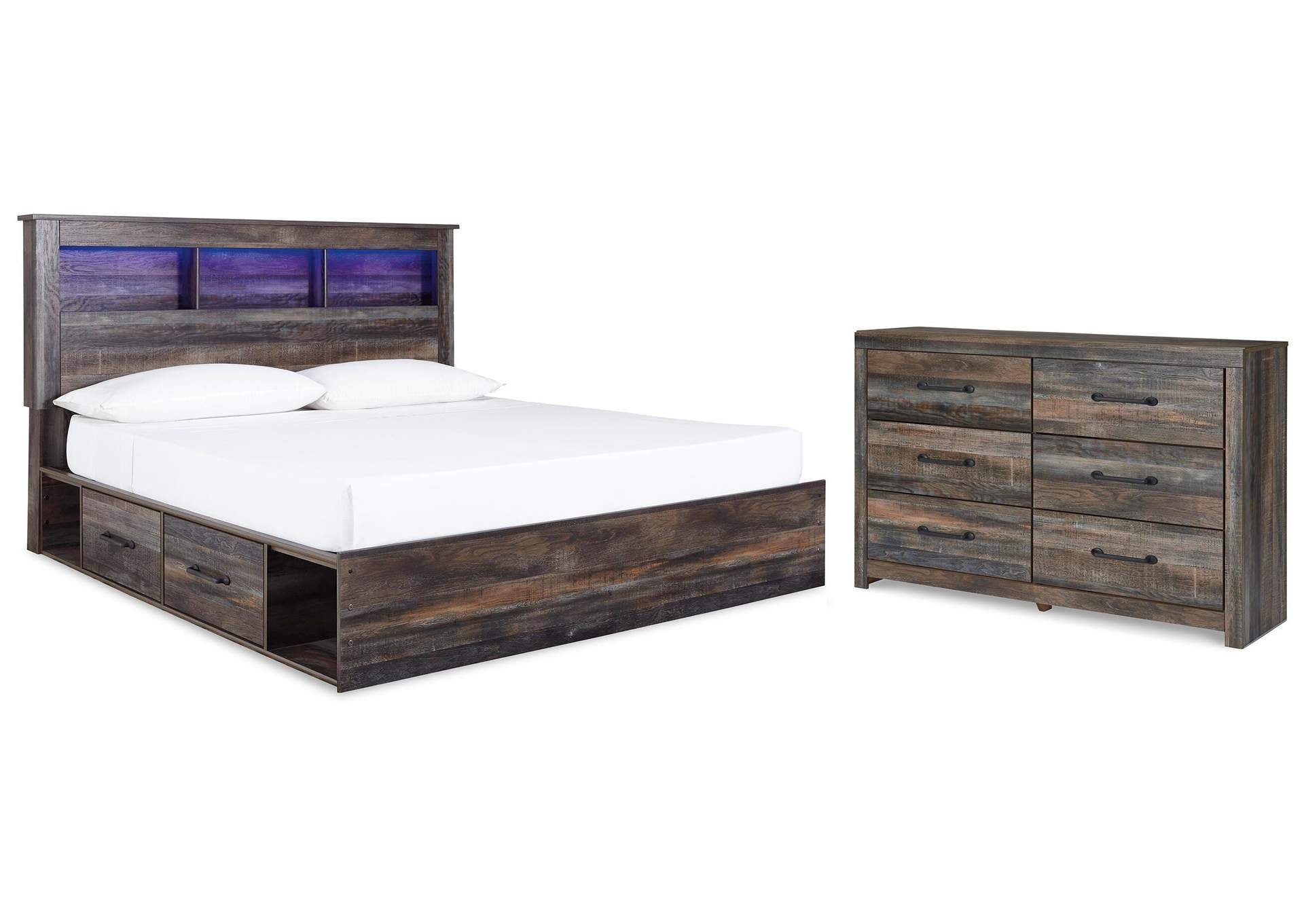 Drystan King Bookcase Bed with 4 Storage Drawers with Dresser