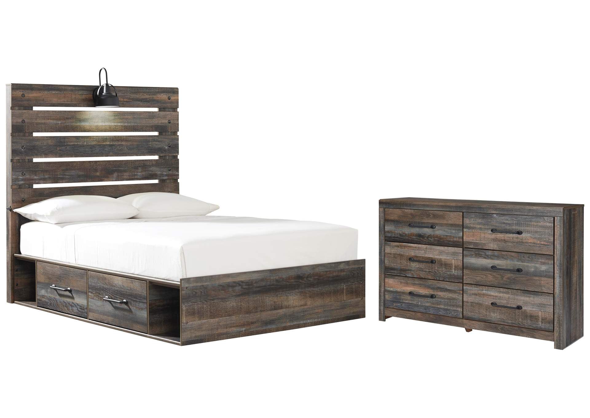 Drystan Full Panel Bed with 2 Storage Drawers with Dresser