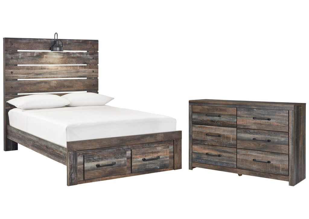 Drystan Full Panel Bed with 2 Storage Drawers with Dresser