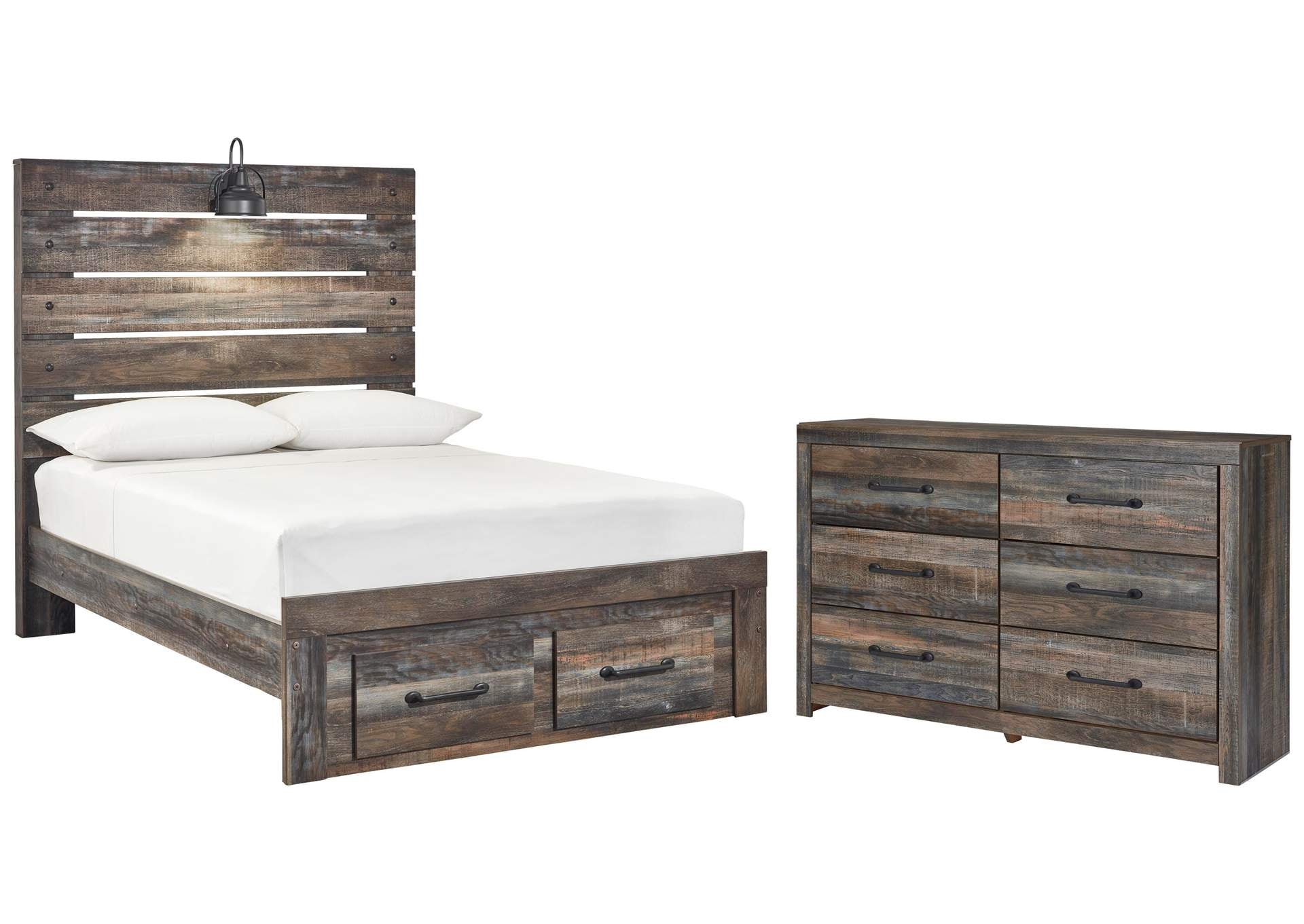 Drystan Full Panel Bed with 2 Storage Drawers with Dresser