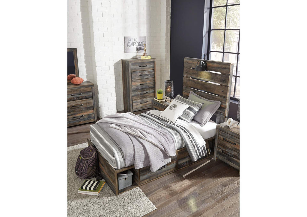 Drystan Full Panel Bed with 4 Storage Drawers with Mirrored Dresser, Chest and Nightstand