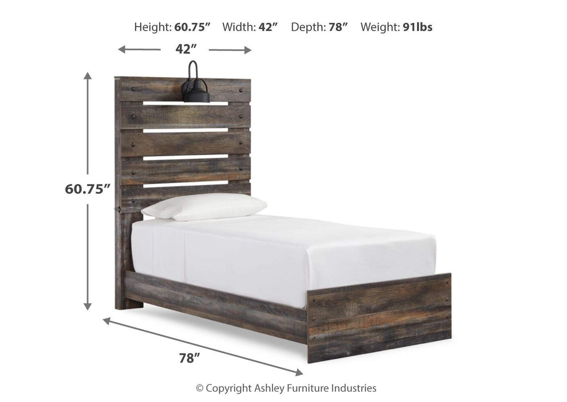 Drystan Twin Panel Bed with Dresser and Nightstand dimensions
