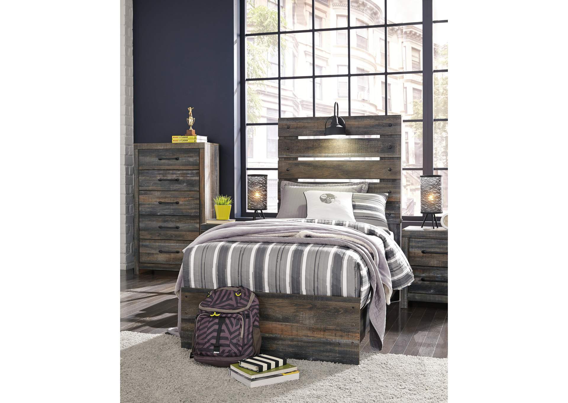 Drystan Twin Panel Bed with Nightstand