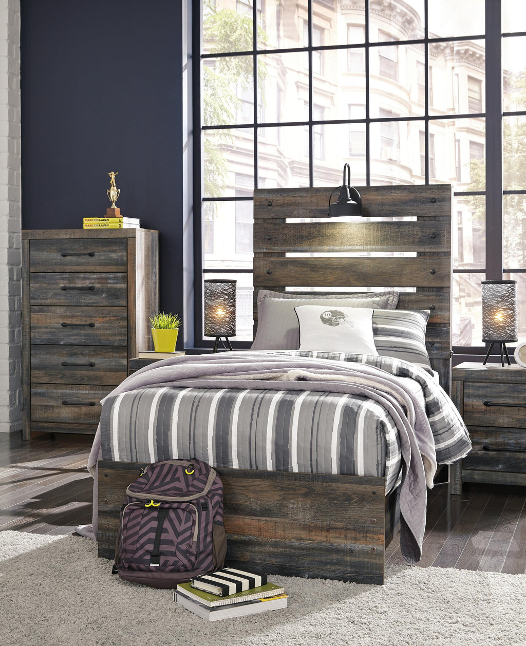 Drystan Twin Panel Bed in Multi, lifestyle view