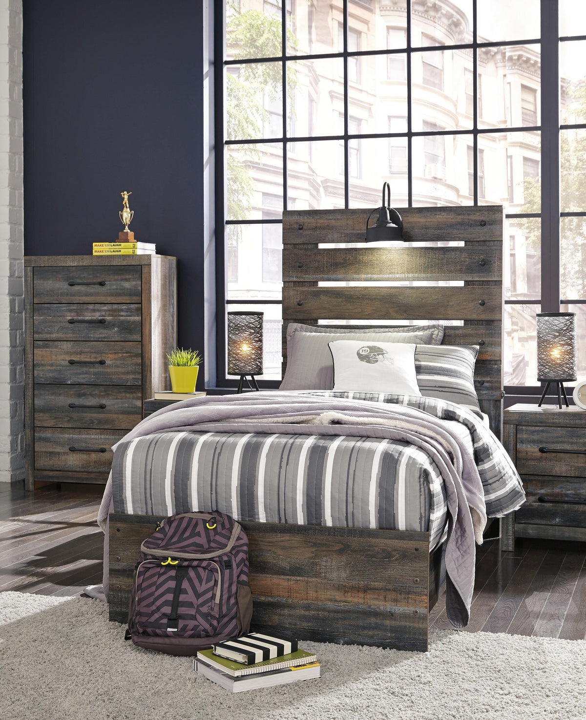 Drystan Twin Panel Bed in Multi, lifestyle view