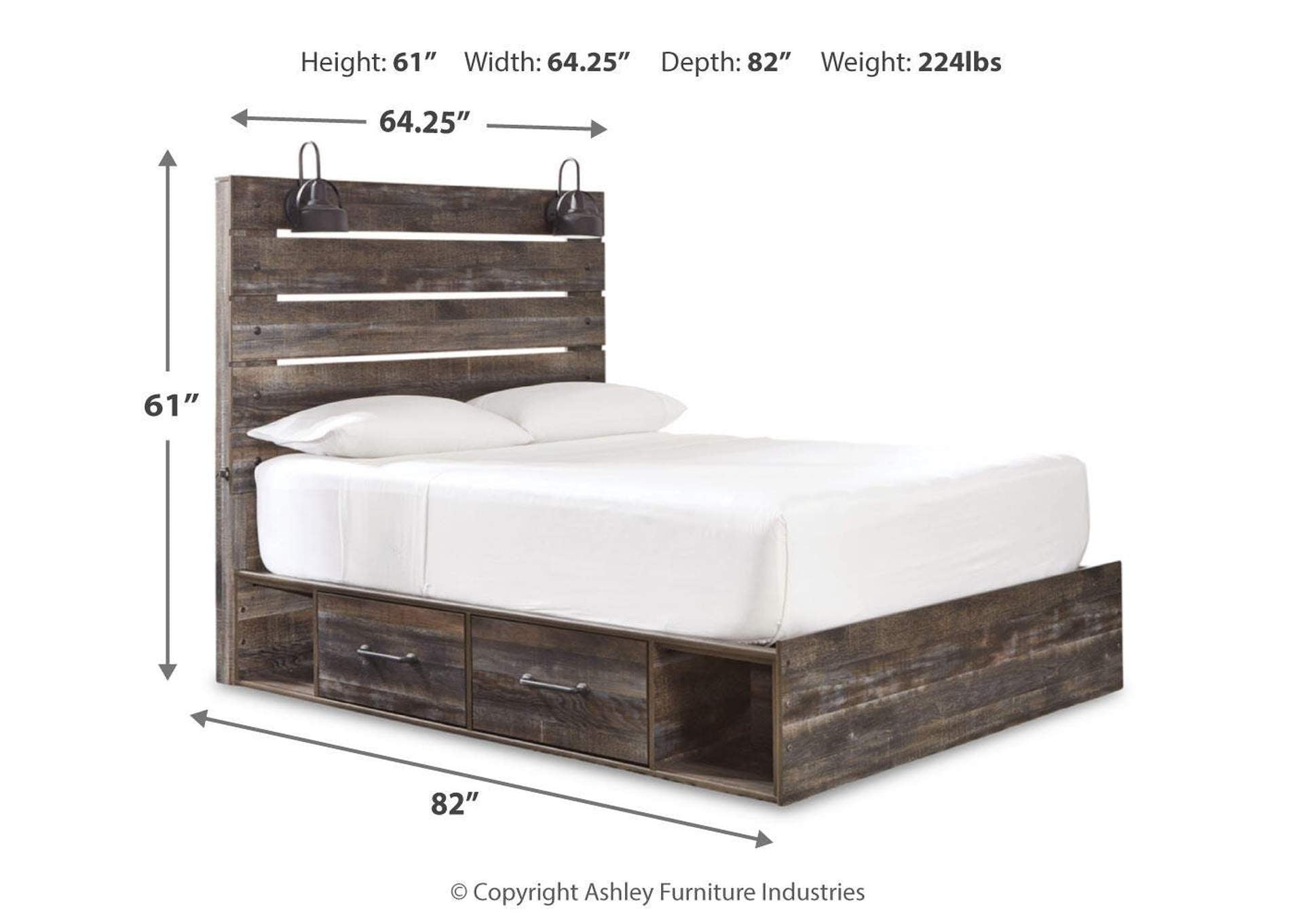 Drystan Twin Panel Bed with 2 Storage Drawers with Mirrored Dresser, Chest and Nightstand dimensions