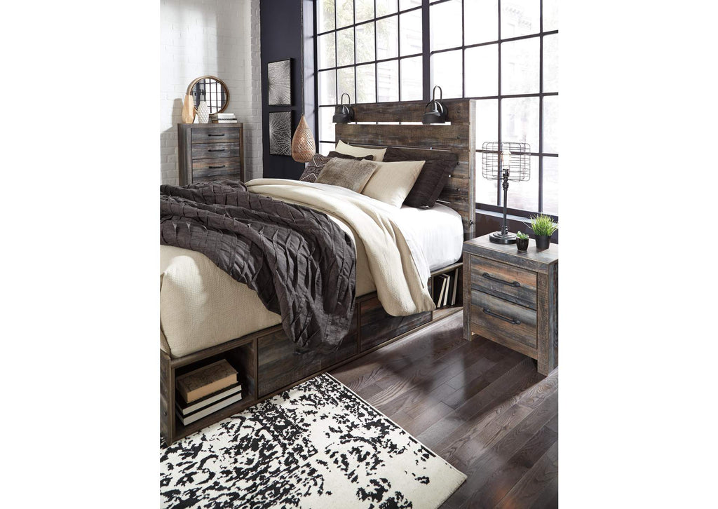 Drystan Queen Panel Bed with 4 Storage Drawers with Dresser