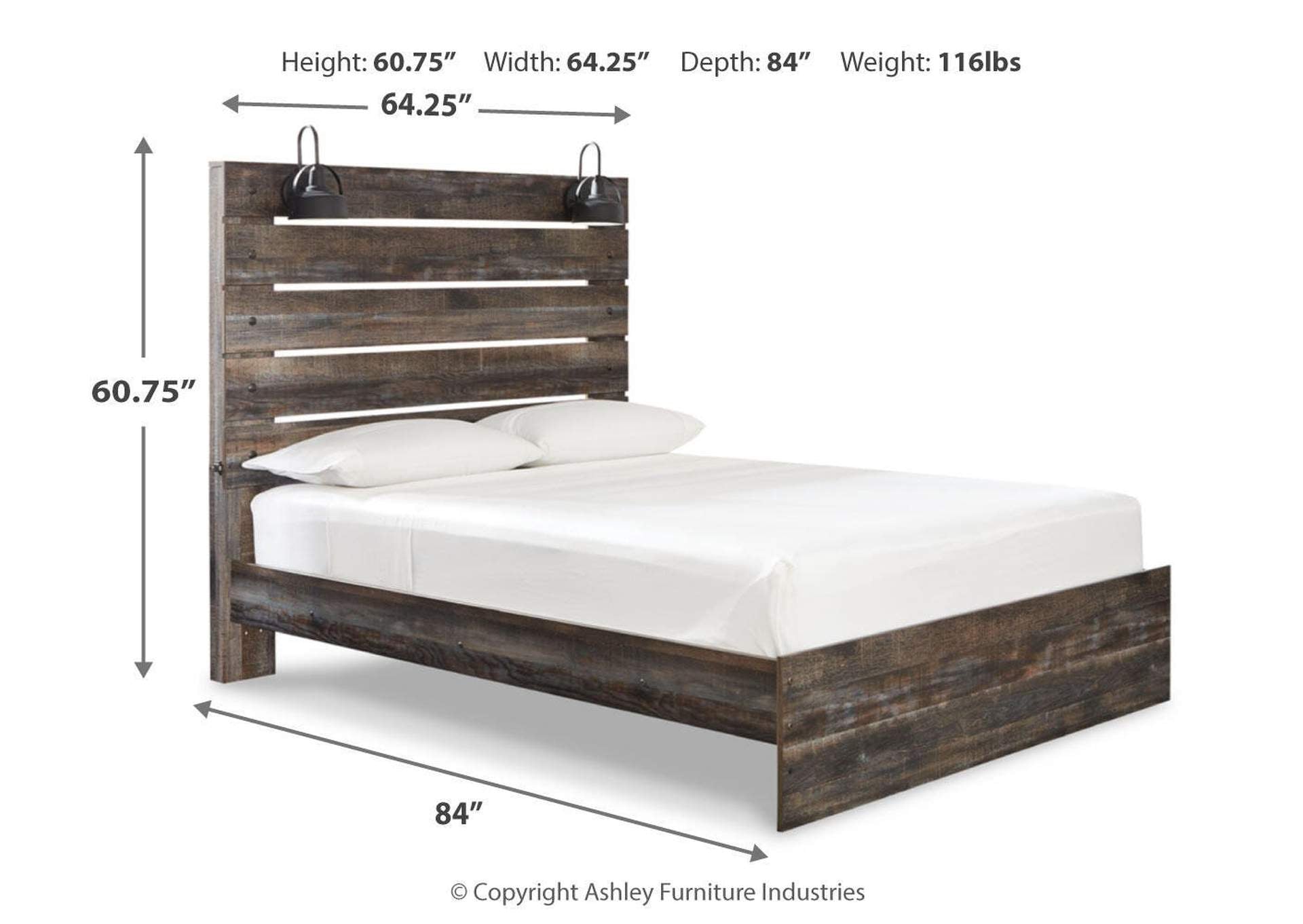 Drystan Queen Panel Bed with Chest and Nightstand dimensions