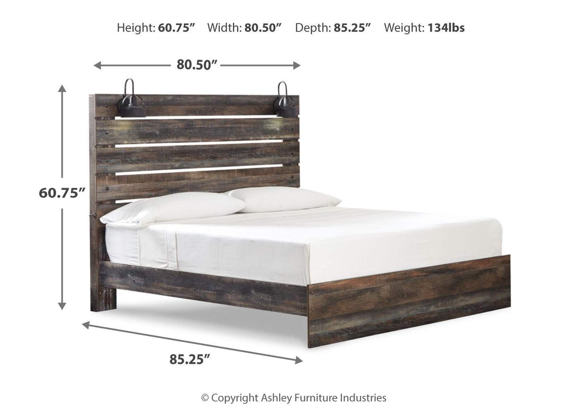 Drystan King Panel Bed with Dresser and Nightstand dimensions
