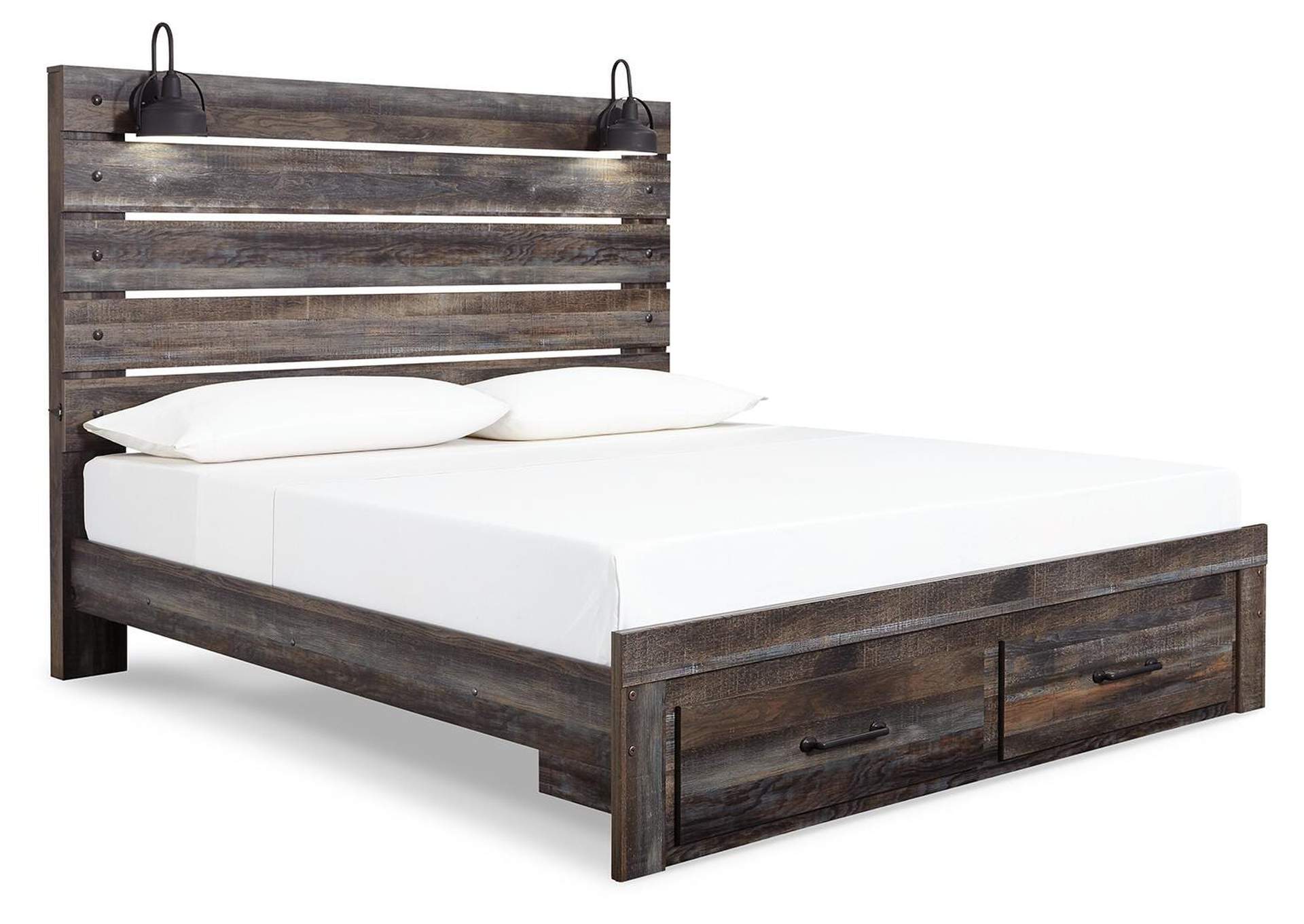 Drystan King Panel Bed with Storage with Mirrored Dresser and 2 Nightstands