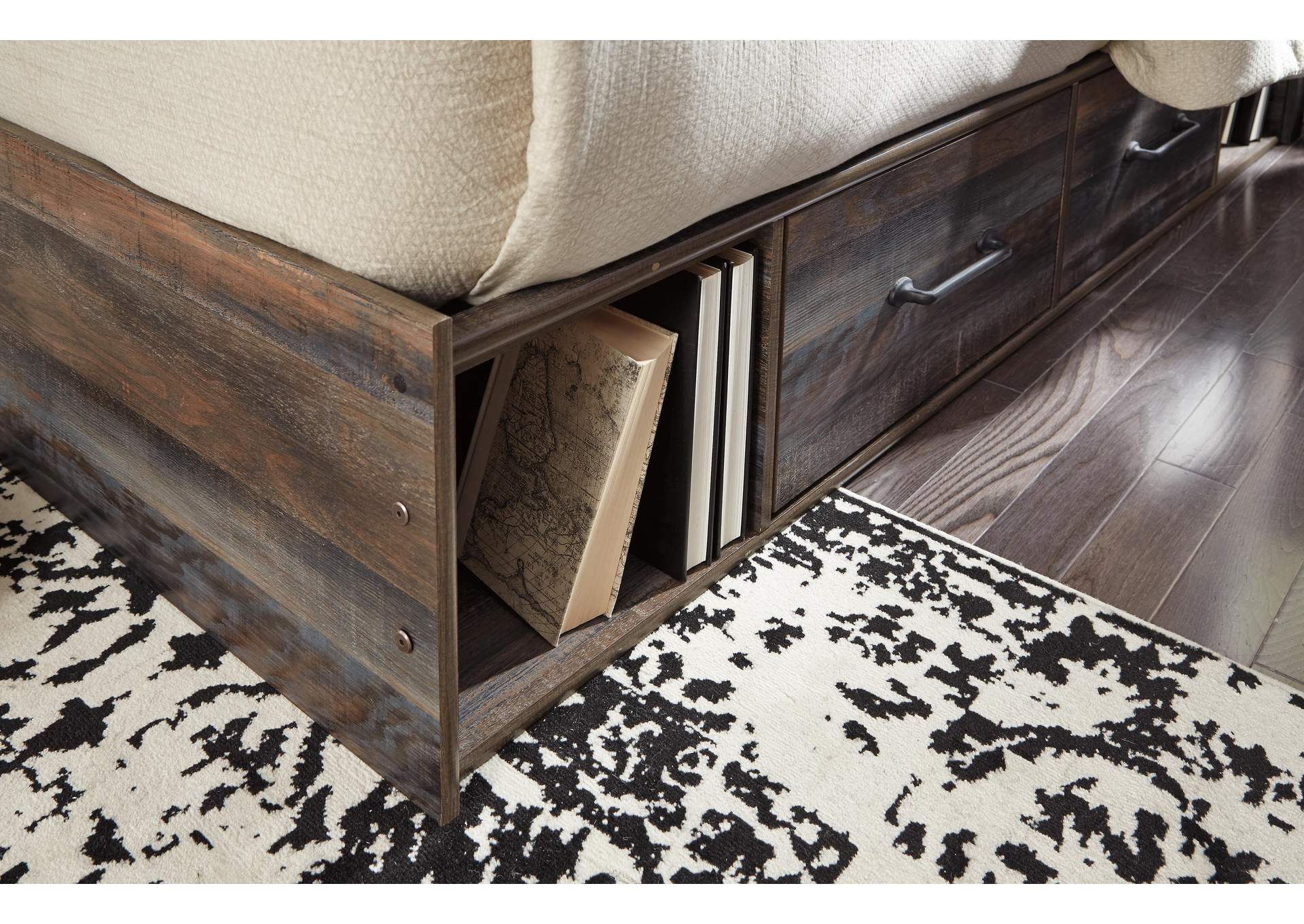Drystan Full Panel Bed with 4 Storage Drawers with Mirrored Dresser detail