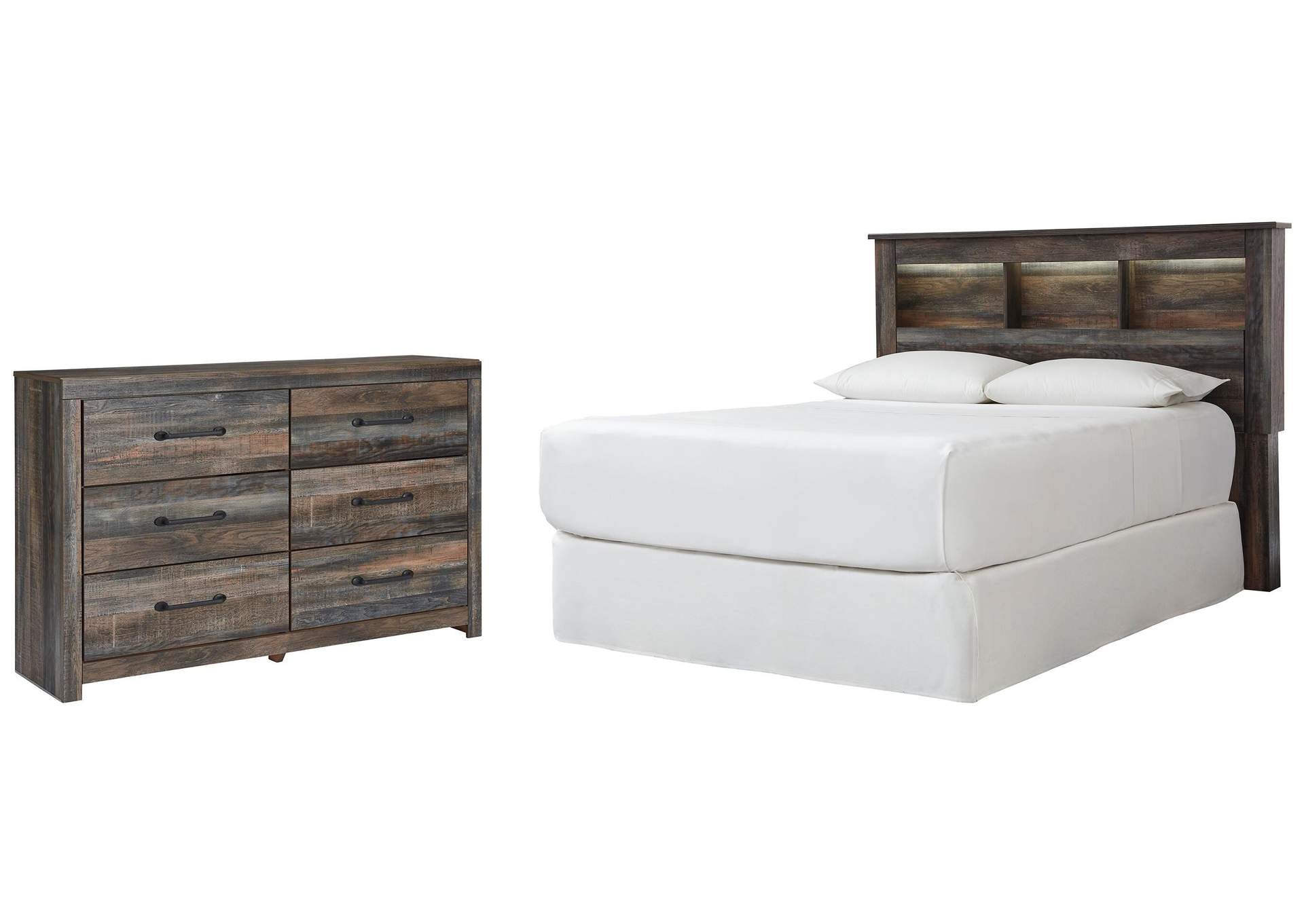 Drystan Queen/Full Bookcase Headboard Bed with Dresser