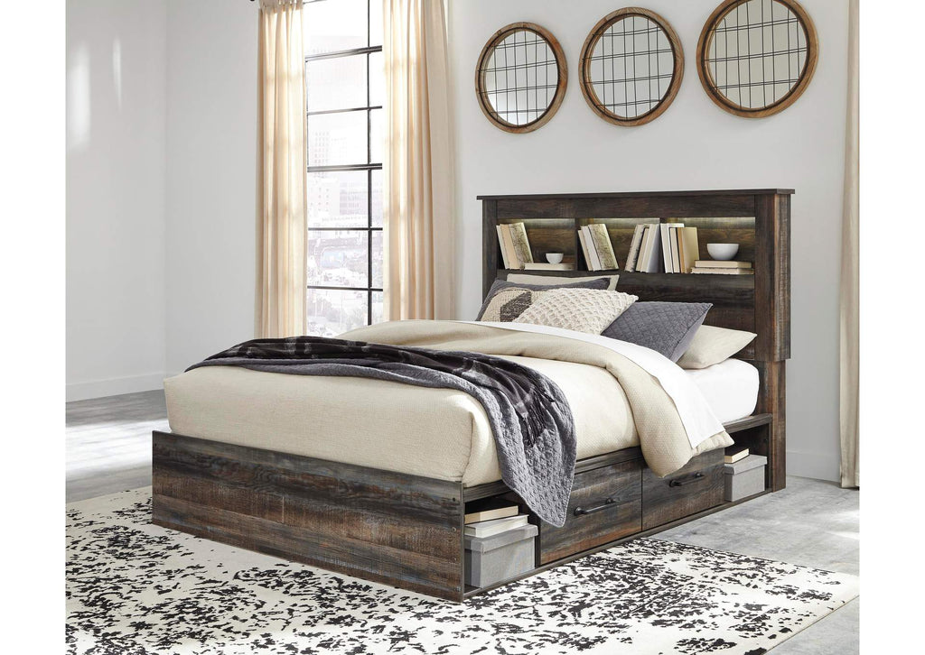 Drystan Queen Bookcase Bed with 4 Storage Drawers and Dresser