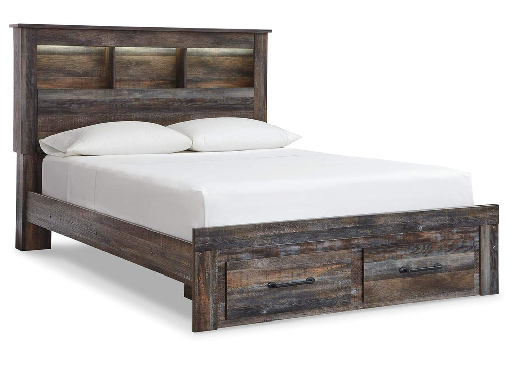 Drystan Queen Bookcase Bed with 2 Storage Drawers with Mirrored Dresser, Chest and 2 Nightstands