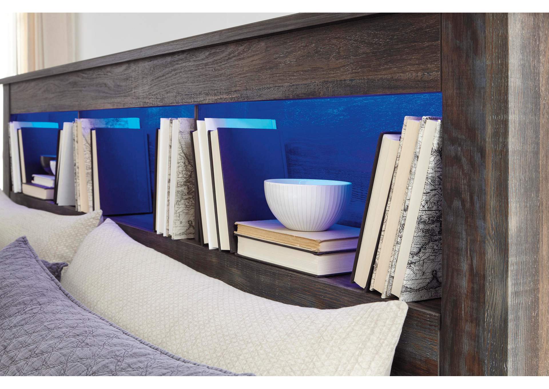 Drystan Queen/Full Bookcase Headboard Bed with Mirrored Dresser