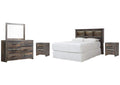 Drystan Queen Bookcase Headboard, Dresser, Mirror and 2 Nightstands