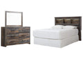Drystan Queen/Full Bookcase Headboard Bed with Mirrored Dresser