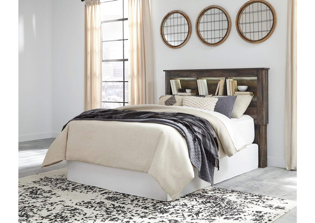 Drystan Queen/Full Bookcase Headboard Bed with Mirrored Dresser