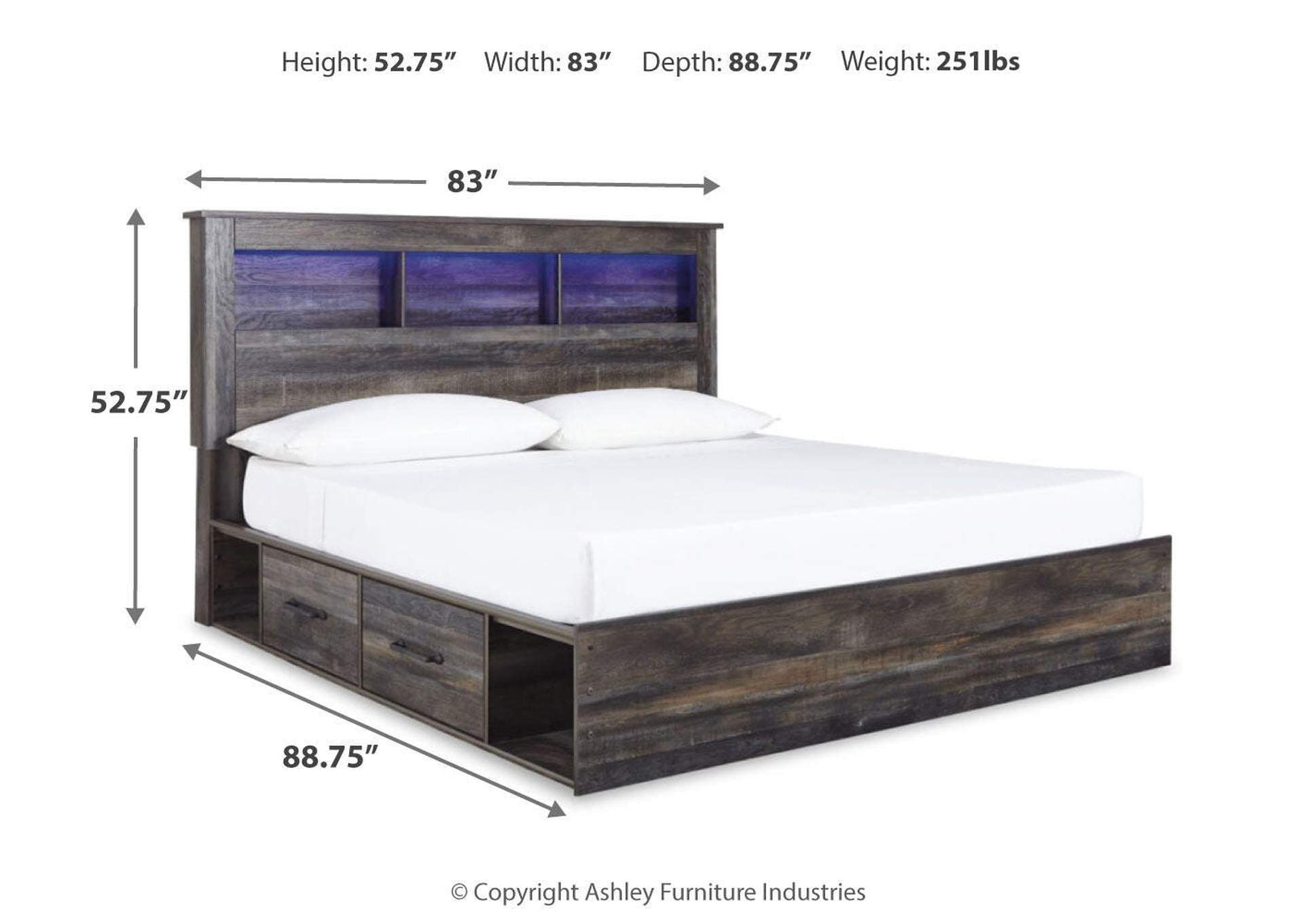 Drystan King Bookcase Bed with 2 Nightstands dimensions