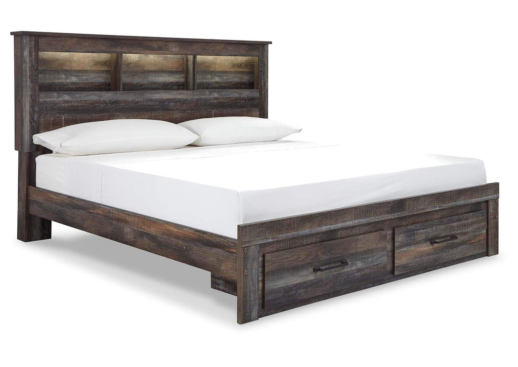 Drystan King Bookcase Bed with 2 Storage Drawers with Mirrored Dresser, Chest and 2 Nightstands