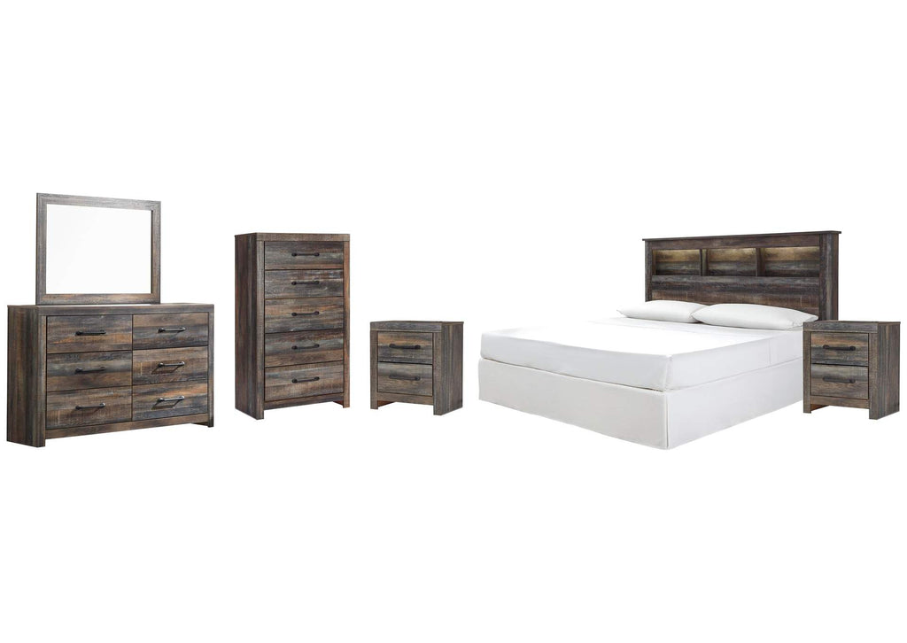 Drystan King/California King Bookcase Headboard, Dresser, Mirror, Chest and 2 Nightstands
