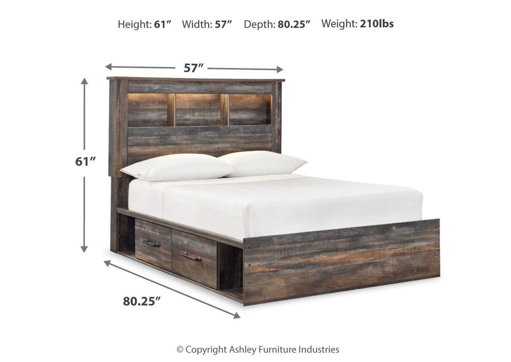 Drystan Full Bookcase Bed with 4 Storage Drawers with Mirrored Dresser, Chest and Nightstand dimensions