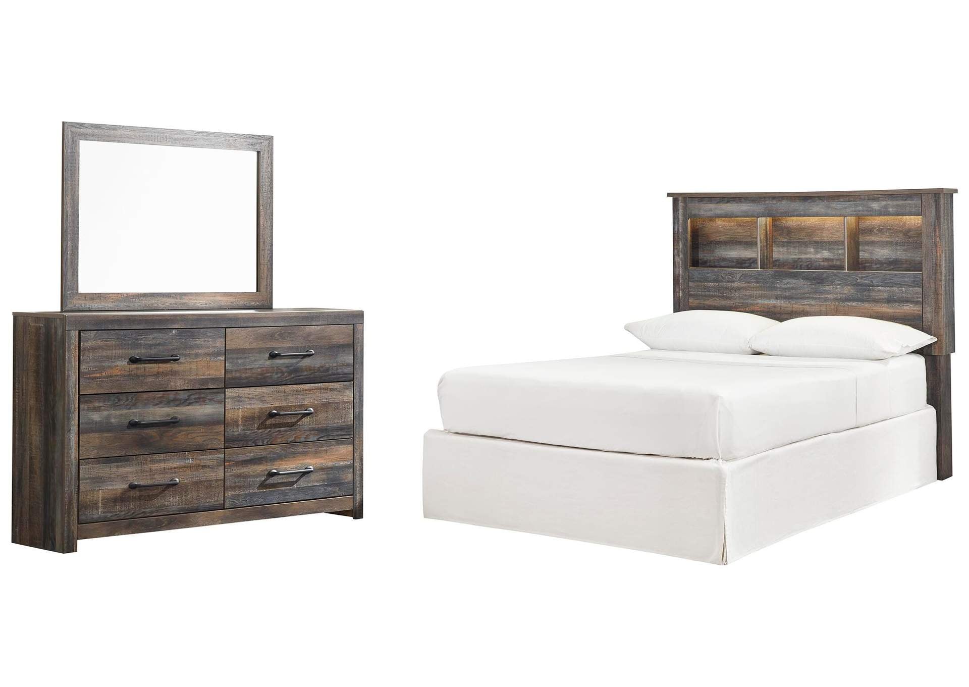 Drystan Full Bookcase Headboard Bed with Mirrored Dresser