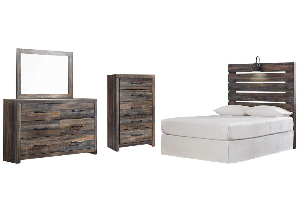Drystan Full Panel Headboard Bed with Mirrored Dresser and Chest